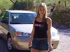 19yo Shaved Blonde Teenie With Small Boobs Stimulating Her Cunt Outdoors
